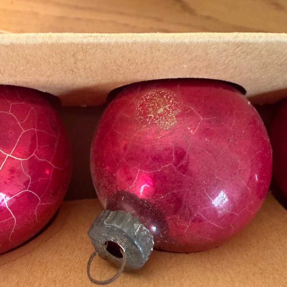 Vintage 1930s 40s Ofglas West Germany Pink Glass Christmas Ornaments Set of 25